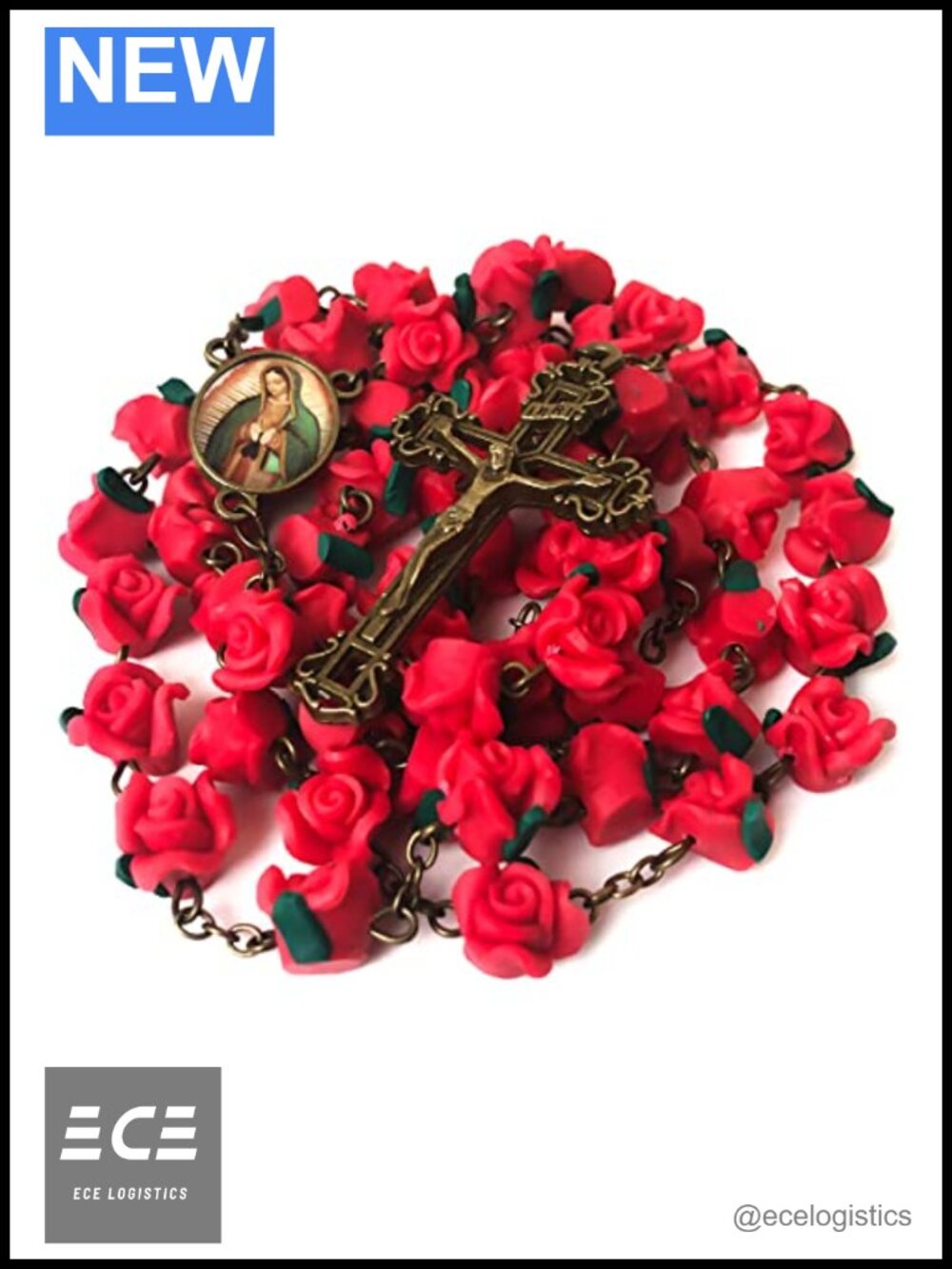 Our Lady of Guadalupe Rosary Beads Clay Bronze Crucifix Catholic Gift